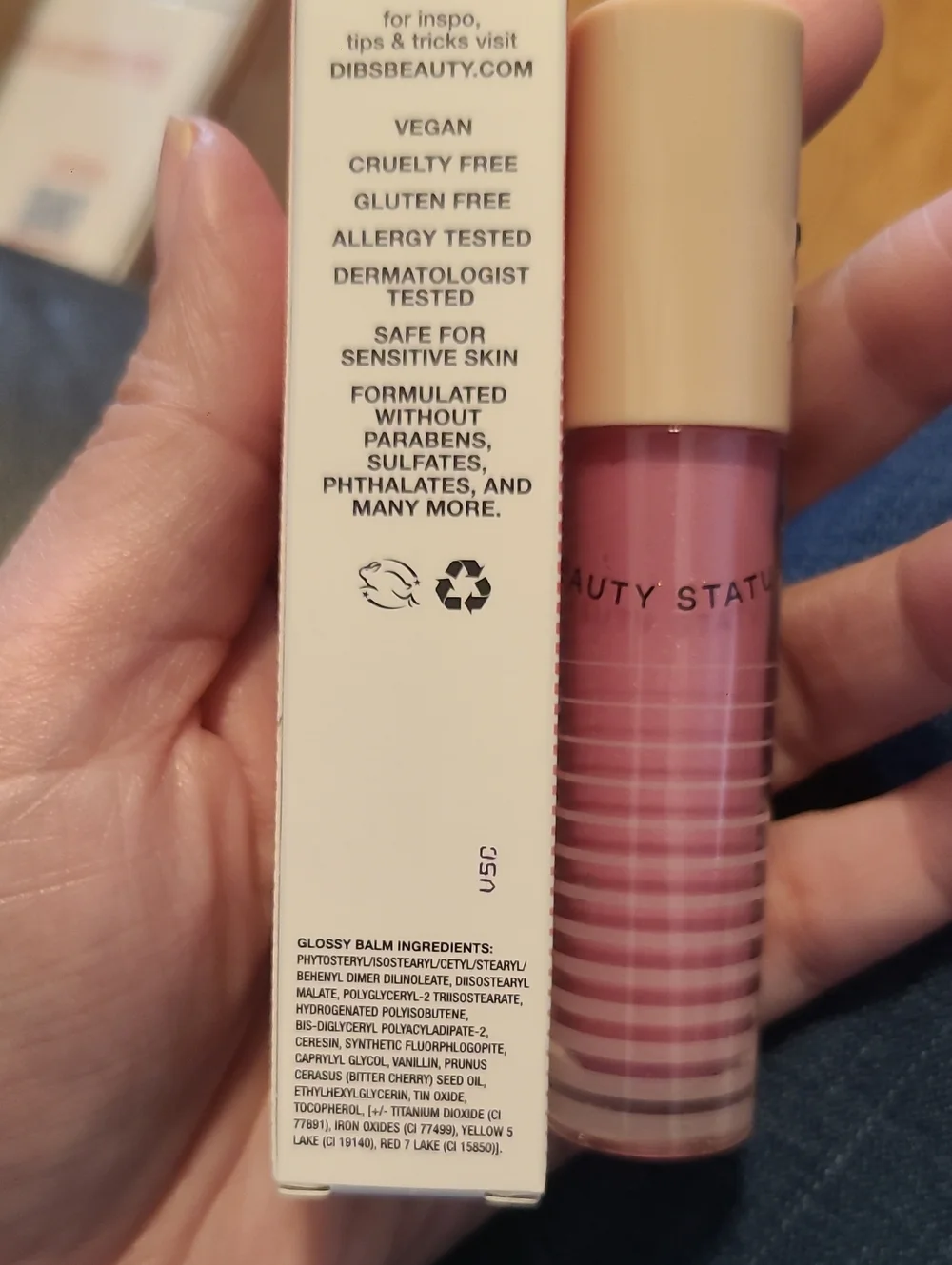Dibs Rock Candy Go To Glossy Balm- vegan, pinky lavender shimmer, semi-sheer